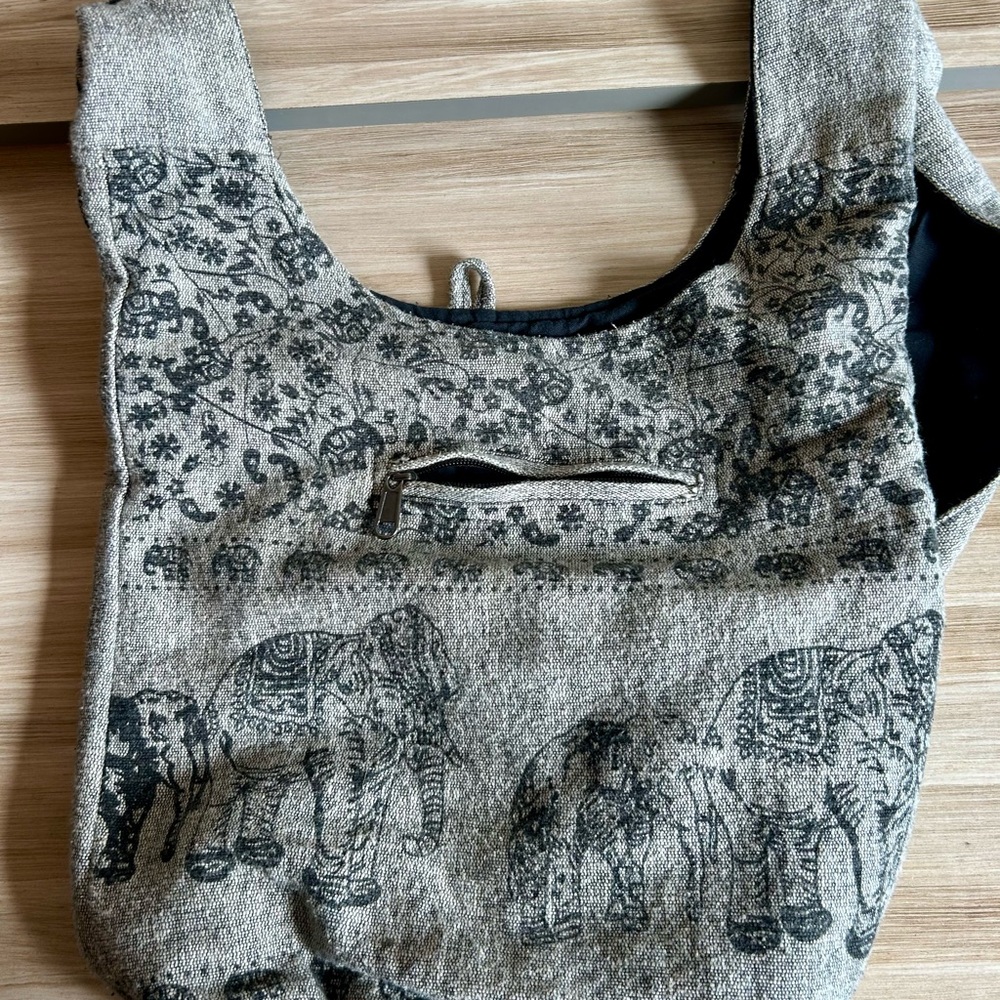 Elephant Hobo Bag | Boho Hippie | Grey Print